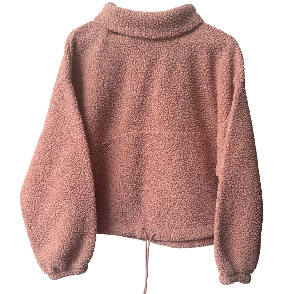 Old Navy Pink Cropped Pullover Womens MED Sweater Drawstring Sherpa‎ Turtleneck